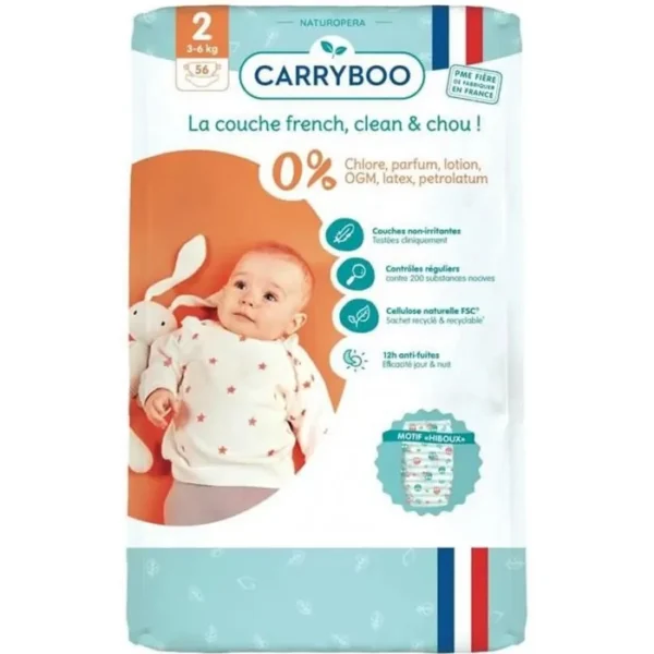 Carryboo - Couches  3-6kg – (Taille 2 : L) 1 paquet de 56 Bambo