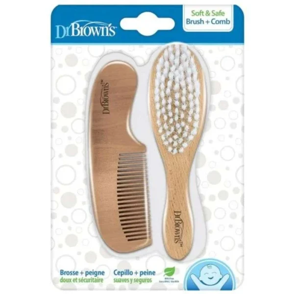 Dr Browns 1 Brosse et 1 Peigne en bois pour Bébé